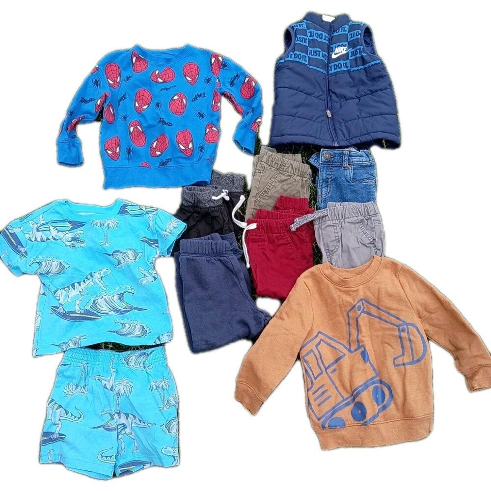2T Toddler Boy Clothing Bundle Nike Spider-Man Dinosaur Outfit Pants Jeans 10 Pc